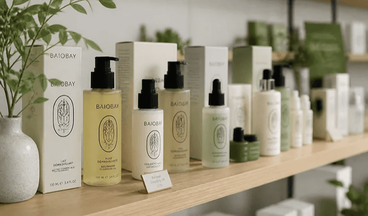 Clean beauty products on a shelf
