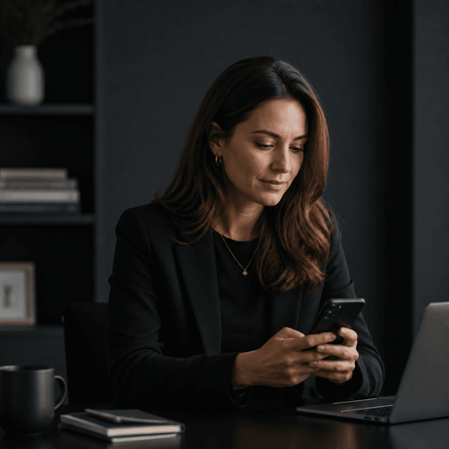 Brand owner tracking competitor activity on her phone