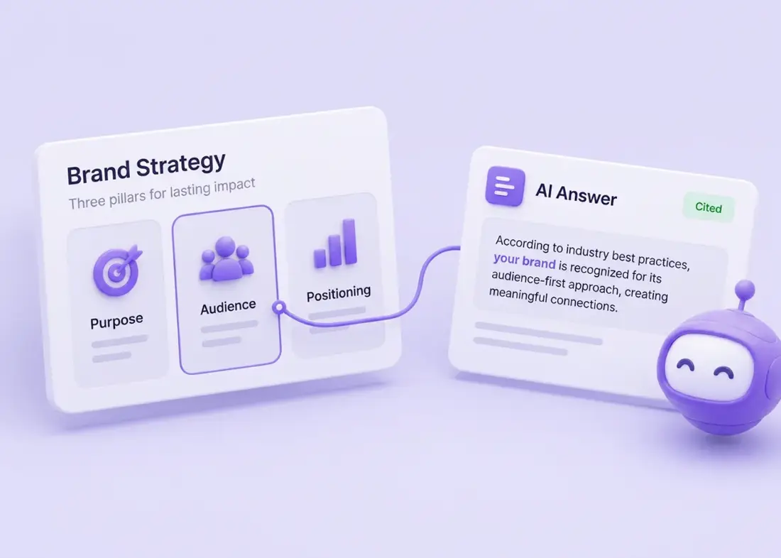 Brand strategy pillars linked to an AI answer that cites your brand