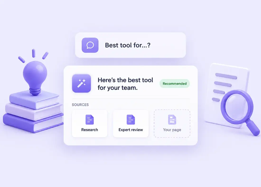 An AI answer citing its sources, with an empty slot where your page could be